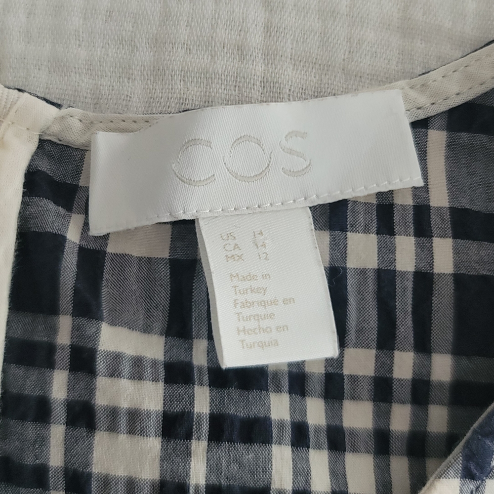 COS Plaid Sleeveless Seersucker, Dress With Hidden Pockets, Size 14 - Picture 3 of 5